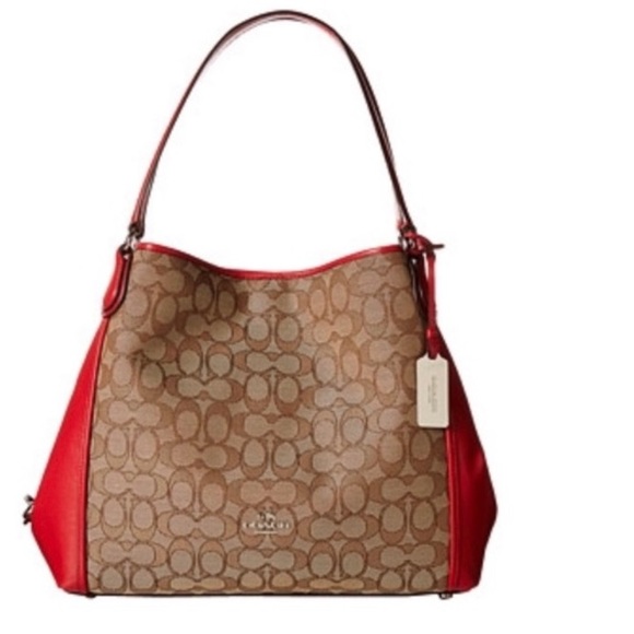 Coach Handbags - Authentic Coach Signature Shoulder Bag w/True Red